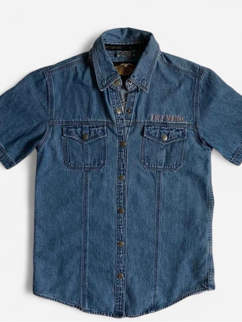 Vintage denim Harley Davidson button up top